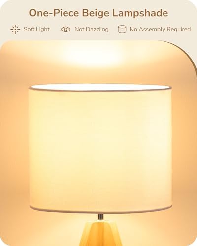 EDISHINE Small Cute Table Lamp, Wood Tripod Nightstand Lamp, 14.2 Inch - Image 3