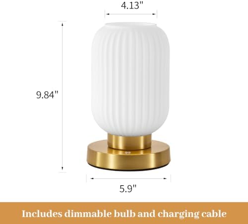 Rechargeabl White Glass Table Lamp,Vintage Ribbed Bedside Lamp - Image 4