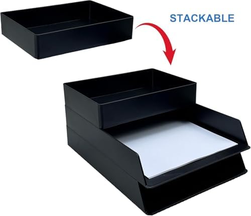 Amazon Basics Rectangular Plastic Desk Organizer with Storage Trays, Accessory Tray for Office Supplies and Pen Holder, 9.4 x 6.7 x 2 inch, Black (Pack of 2) - Image 3
