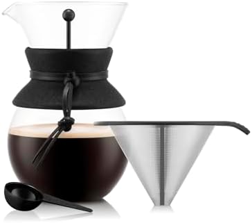 Bodum 34oz Pour Over Coffee Maker, High-Heat Borosilicate Glass with Reusable Stainless Steel Filter and Black Cork Grip - Made in Portugal - Image 4