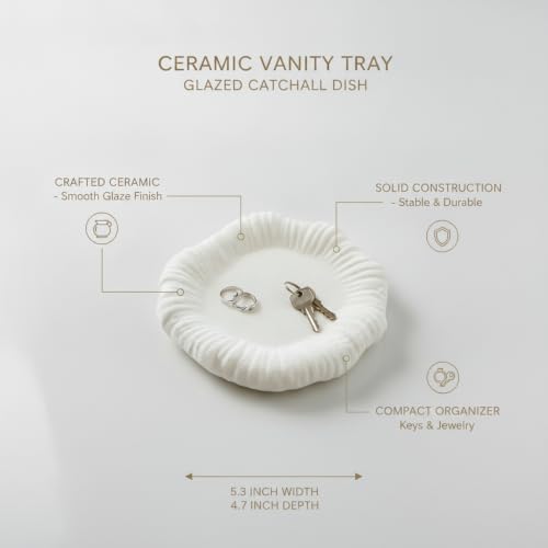 Ceramic Vanity Tray, Glazed Catchall Dish for Jewelry and Keys, Compact Organizer for Nightstand or Entryway (1 PC) - Image 4