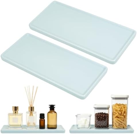 2pcs Bathroom Tray Countertop 8.2"x3.9" Rectangle Ceramic Vanity Trays for Bathroom Counter Decorative Dresser Jewelry Perfume Organizer Tray for Cosmetics Rings Necklaces Earrings (Blue) by Unknown