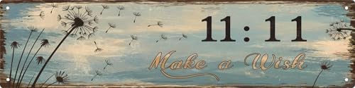 Vintage 11:11 Make A Wish Decorative Sign 4x16 in Plaque with Dandelion Motif for Home Porch Garage for Indoor/Outdoor Décor and Gifts by LMDDFZS