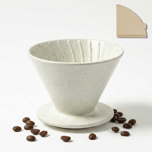 DIF DECO Ceramic Pour Over Coffee Dripper, Reusable Porcelain Portable Pour Over Coffee Maker, Slow Brewing Accessories with 1 Holes for Home, Office, Travel, Camping (Sesame Cream) by DIFDECO