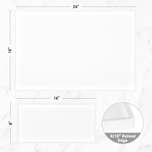 Rnivvi Silicone Coffee Mat, 16" x 24" Waterproof Raised Edge Coffee Bar Mats for Espresso Machine Station Accessories, Heat Resistant Detachable Dish Drying Pad for Kitchen Counter, Dish Rack, White - Image 2