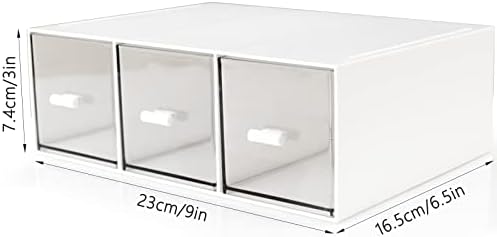 Desk Drawer Organizer, Stackable Storage Drawers, Plastic Compact Desk Storage Box Great for Office School Home Small Space - Large 3 Drawers (White) - Image 3