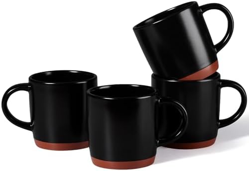 E-far Ceramic Coffee Mug Set of 4, 12oz Modern Coffee Cups, Matte Black by E-far
