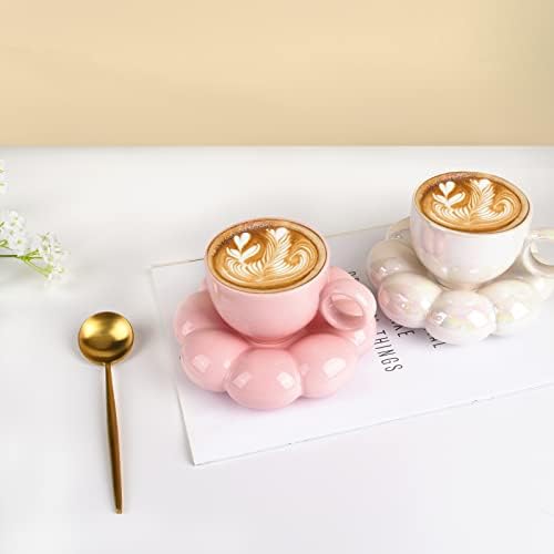 Koythin 6.5oz Sunflower Saucer Mini Ceramic Mug, Pink Mother’s Day Cup - Image 5
