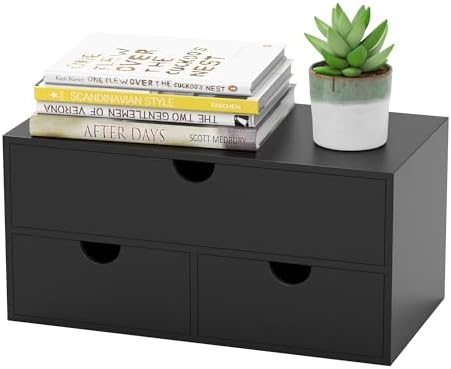 Bamboo Desk Organizer with Drawers Desktop Storage Drawers for Bills Office Supplies Kitchen Utensils Organizing Tool for Home Classroom Organization No Assembly (Black) by WISUCART