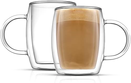JoyJolt Double Wall Glasses 13.5-Ounce Insulated Mugs Double Walled Glass Cups For Coffee Tea Set of 2 by JoyJolt