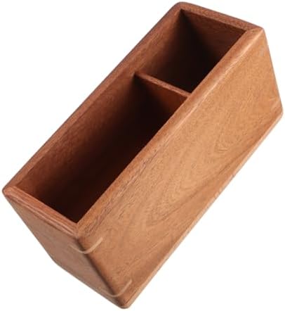 Rustic Brown Wooden Desk Organizer 7.9 X 3.8 X 3.2 Inches Rectangular Storage Box with Compartments for Office Supplies, Remote Controls, and Makeup Brushes, Decorative Wood by OFFSCH