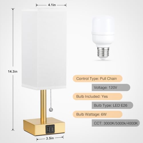 Gold Bedside Table Lamp for Bedroom - Desk Lamp For Nightstand, USB C+A - Image 4