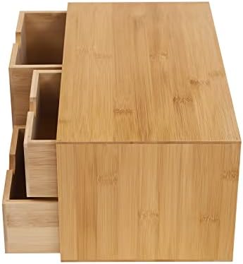 Bamboo Desk Organizer Small Retro Bamboo Tabletop Storage Box with Drawers& Recess Handles for Office Home Supplies Table Storage Collector 13 * 7.5 * 6in (3 Drawers/1 Left&2 Right) - Image 6