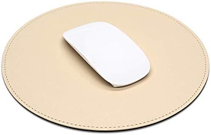 ProElife Cute Round Mouse Pad Mat Waterproof PU Leather 8.66-Inch Mousepad with Anti-Skid Base Stitched Edge for Home Office Gaming Computer Laptop Accessories (Apricot) by ProElife
