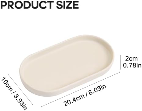 Matte Beige Round Soap Dispenser Tray - 8'' Ceramic Vanity Tray for Bathroom Decorative, Jewelry Ring Dish, Comestic Holder, Kitchen Sink Countertop Organizer Plate - Image 2