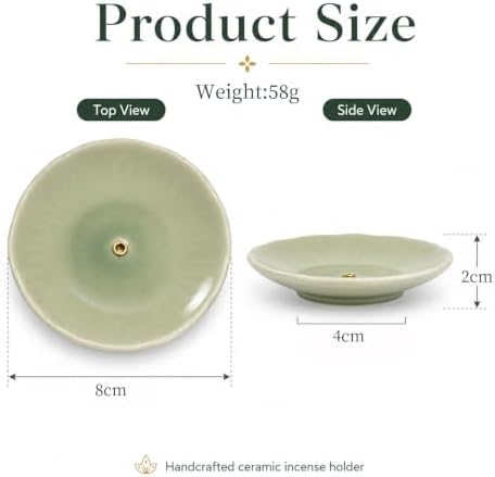 Ceramic Incense Holder Round Ash Catcher Tray, Green - Image 6
