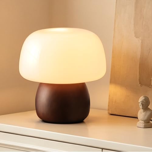 Mid Century Modern Table Lamps for Bedroom Milky White Glass Mushroom Lamp by Unknown