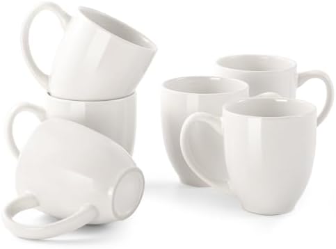 DOWAN Coffee Mugs, White Coffee Mugs Set of 6, 16 oz Ceramic Coffee Cups with Large Handles for Men Women, Porcelain Big Mug for Tea Latte, Mug Gifts for Home Office Party by DOWAN