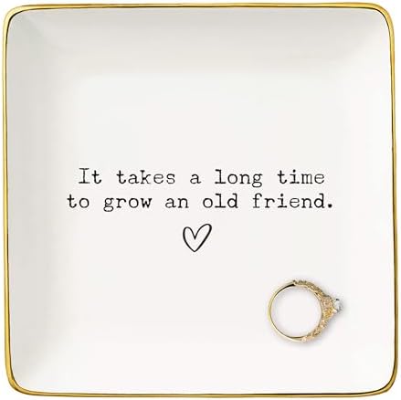 Friendship Christmas Gifts for Best Friend,Bff,Thank You Gift for Bestie,Soul Sisters,Xmas Friendship Keepsake-Ceramic Jewelry Tray Trinket Holder Ring Dish-It Takes A Long Time To Grow An Old Friend by NZY