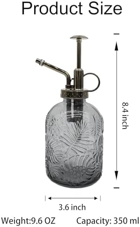 Glass Plant Mister Spray Bottle, 350ML Vintage Plant Spritzer, Succulent Watering Bottle Glass with Top Pump, Small Plants Sprayer Watering Can for Indoor (Gray) - Image 3