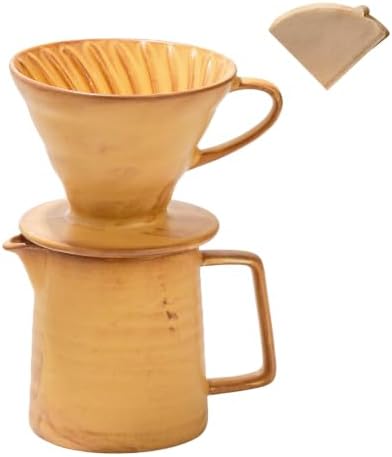 Pour Over Coffee Maker,Ceramic Coffee Maker With 40 pcs Paper Filter，15oz/450ml Pour Over Coffee Dripper (Yellow, V02) by HYAXGM