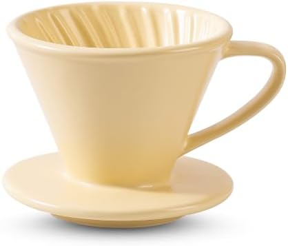 Ceramic Pour Over Coffee Maker, Non-Electric Pour Over Coffee Dripper, Manual Brew Maker, Ceramic Cone Coffee Filter Cup, Single Cups Porcelain Slow Brewing Accessories for Gifts, Yellow by JINNTHE