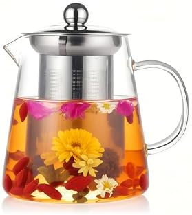 Glass Teapot with Stainless Steel Infuser, Borosilicate Tea Kettle, Clear Tea Maker for Loose Leaf Tea (550ML) by BanYakong