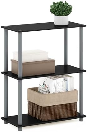 Furinno TURN-N-TUBE Storage Shelves, 3-Tier Book Shelf, Corner Shelf, Toolless Open Shelves, for Organization and Storage, Living Room, Garage, Home Office, Black by Furinno-FitsYourSpaceFitsYourBudget