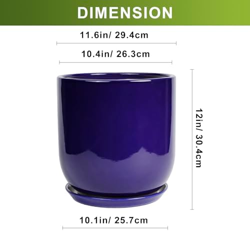 Ceramic Planter - 12 Inch Pots for Plants Ceramic Plant Pot Indoor with Drainage Hole and Saucer Large Planter Flower Pot Outdoor for Home Garden Decor Blue - Image 3