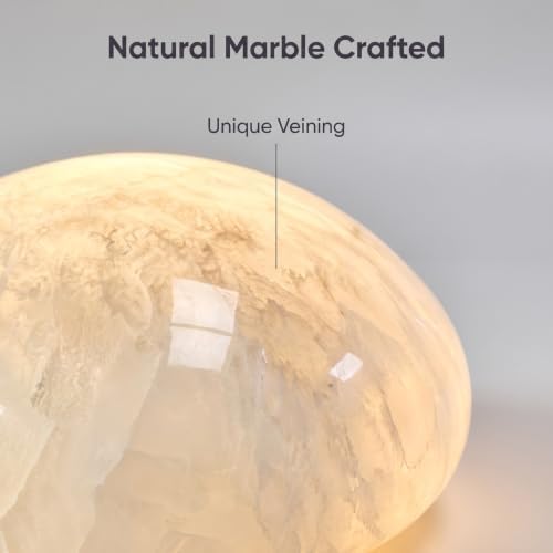 Natural Marble Lamp Cordless Touch Control Night Light 3-Way Dimmable Pat Light LED Ambient Glow Lamp Type-C Rechargeable Portable Stone Bedside Desk Lamp Zen Home Decor (White B) - Image 5