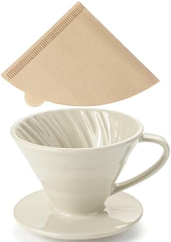 V 60 Ceramic Pour Over Coffee Dripper, Reusable Porcelain Portable Pour Over Coffee Maker With 50 V-shaped coffee filtering paper - Image 2