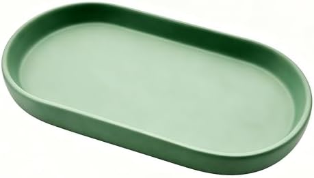 7" Small Oval Bathroom Tray Countertop, Matte Green Ceramic Vanity Tray, Multi-Purpose Counter Organizer for Soap, Cosmetics, Jewelry & Candles, Set of 1 by Unknown