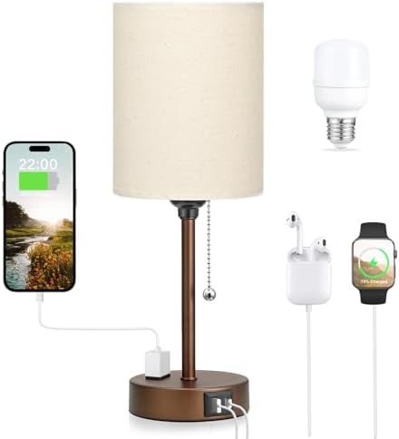 Small Bedside Table Lamp for Bedroom, Desk Lamp with USB Ports for Dorm by DicooolDirect