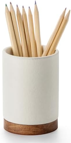 Ceramic Pen Holder for Desk, Pencil Cup, (White,Set / 1) by Officepal