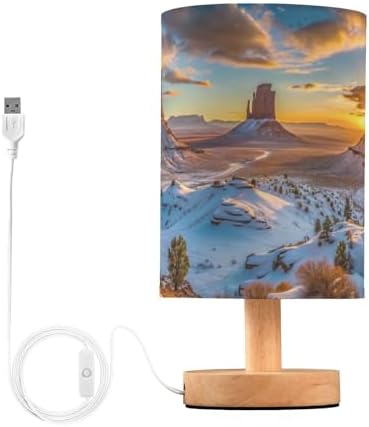 Besides Lamps Nightstand Lamp National Park Print with Wooden Base USB for Bedroom (Non-Removable) 5.12x9.7 in by FOLIOSA
