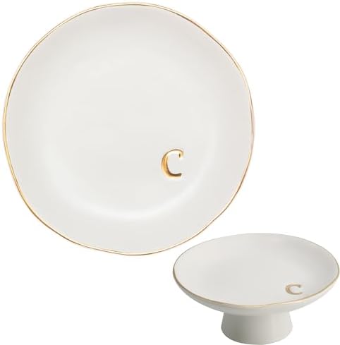 COLLECTIVE HOME - Ceramic Jewelry Tray, Decorative Monogram Jewelry Dish, Luxurious Trinket Tray with High Base, Birthday Mother's Day for Women (c) by COLLECTIVEHOME