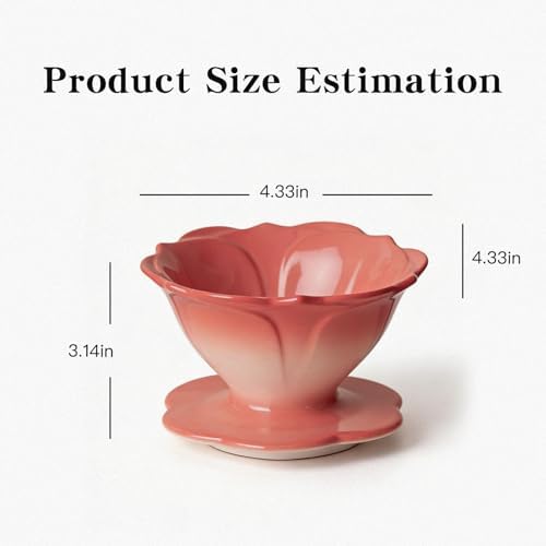 Premium Ceramic Pour Over Coffee Dripper，Includes 40pcs Coffee Filter Papers, suitable for home and travel, Flower Petal Dripper（Gradient Red） - Image 2