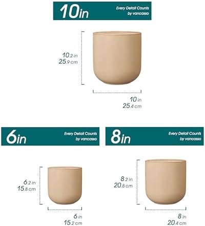 vancasso 6+8+10 inches Ceramic Plant Pots, Set of 3, Planters with Drainage Hole, Flower Pots Planters Pots for Indoor Plants, Modern Indoor Decorative Garden Pot, Home Decor, Brown - Image 2