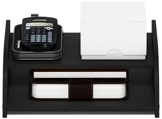 Furinno Classic Desk Organizers and Accessories, 2-Tier Monitor Riser, Office Organization, Desk Top Book Shelf, for Office Supplies, Office Desk Utility, Dark Espresso - Image 4