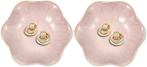 uxcell 2Pcs Ceramics Jewelry Plate, Lotus Leaf Shape Key Holder Bowl for Entryway Table Decor Small Ring Tray Dish Gift for Women Girlfriend, Pink by uxcell