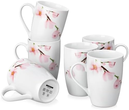 VEWEET Floral Coffee Mugs Set of 6, 16 OZ Large Handle Ceramic Mugs, ANNIE by VEWEET