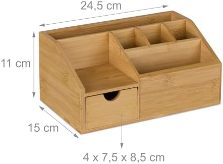 Relaxdays Desk Organiser with Drawer, 6 Compartments, Natural - Image 4