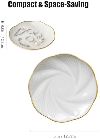 Ceramic Jewelry Tray with Gold Edge, 5 Inch Modern Trinket Dish - Image 2