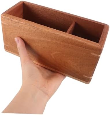 Rustic Brown Wooden Desk Organizer 7.9 X 3.8 X 3.2 Inches Rectangular Storage Box with Compartments for Office Supplies, Remote Controls, and Makeup Brushes, Decorative Wood - Image 4