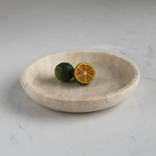 Natural Marble Travertine Ring Dish Jewelry Tray 5.5" for Women, Marble Trinket Dish for Key Earring Nightstand, Mother's Day Engagement Birthday Gift - Beige Travertine by Natust