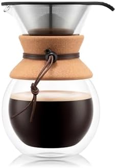 Bodum 34oz Pour Over Coffee Maker, High-Heat Borosilicate Glass with Reusable Stainless Steel Filter and Double Wall Cork Grip - Made in Portugal by Bodum