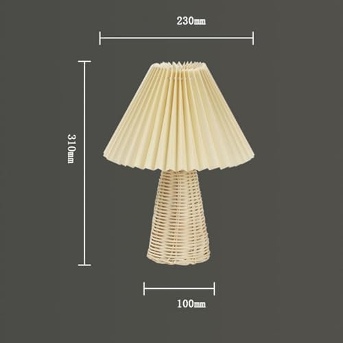 Pleated Small Table Lamp: Bedside Night Light with Rattan Base, Vintage Style Soft Warm Glow for Bedroom, Living Room Decor - Image 2