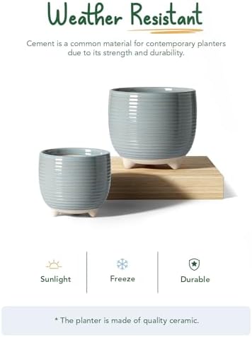 LE TAUCI Ceramic Plant Pots, 5.1 + 6.4 Inch Footed Pots for Plants, Modern Flower Pots for Home and Office, Indoor Planters with Drainage, Reactive Glaze Gray - Image 6
