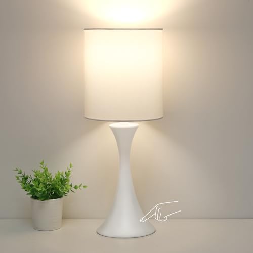 Modern Table Lamps, 3 Way Touch Control Table Lamp, Dimmable Desk Lamp, White Nightstand Lamp with Fabric Shade, Small Bedside Lamp for Living Room, Dorm,Home Office, LED Bulb Included by Seasidevillage