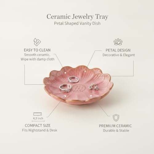 Petal Shaped Ceramic Jewelry Tray, Small Decorative Dish for Rings Earrings, Vanity Organizer for Nightstand Desk Bathroom (1 Piece) - Image 5
